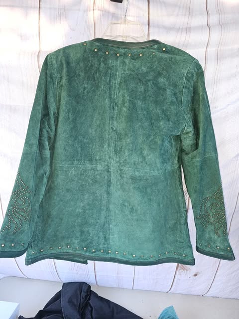 Linea by Louis Dell'Olio Green Suede Leather Studded Jacket
