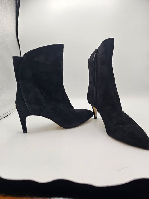 Elegant Black Suede Ankle Boot with Low Stiletto Heel & Side Zipper