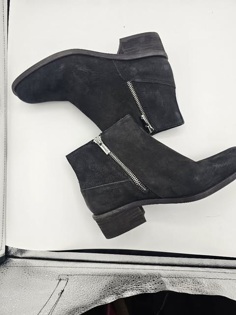 Classic Black Suede Ankle Boots with Silver Zipper Detail
