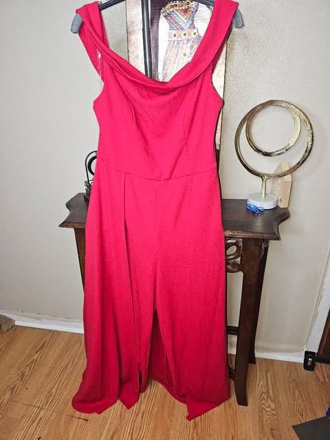 Elegant Red Off-the-Shoulder Wide Leg Jumpsuit
