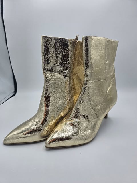 Women's Metallic Gold Cracked Leather Ankle Boots | Kitten Heel