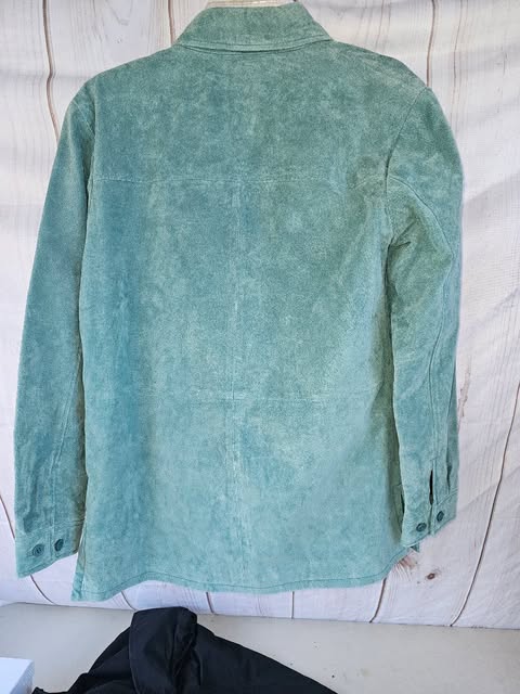 Vintage Bagatelle Teal Green Genuine Suede Leather Button-Up Shirt Jacket