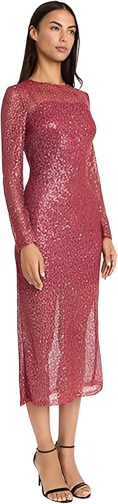 Donna Morgan Sequin Long Sleeve Midi Dress in Savvy Red