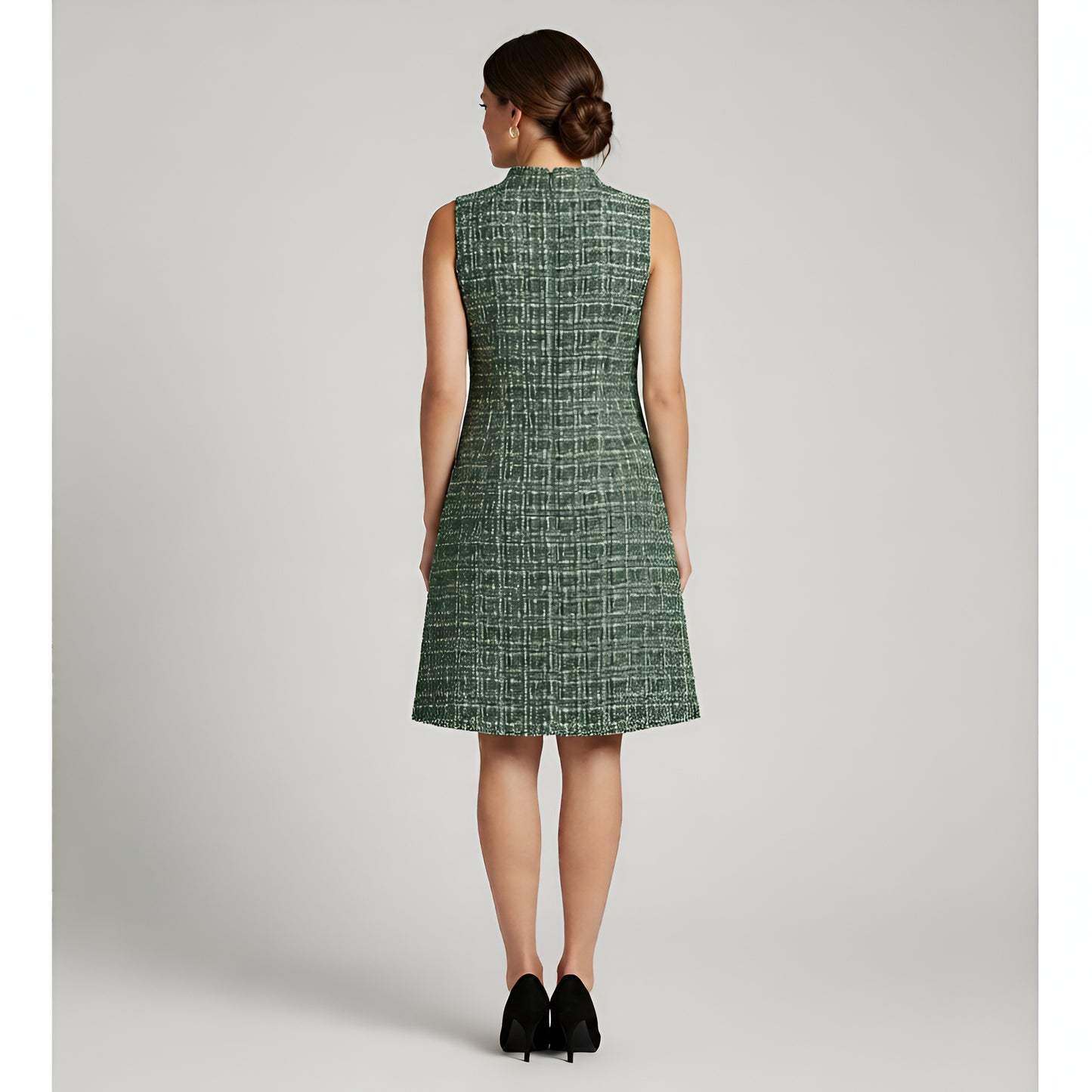 Eliza J Green Multi Metallic Tweed Roll Neck Sleeveless Shift Dress