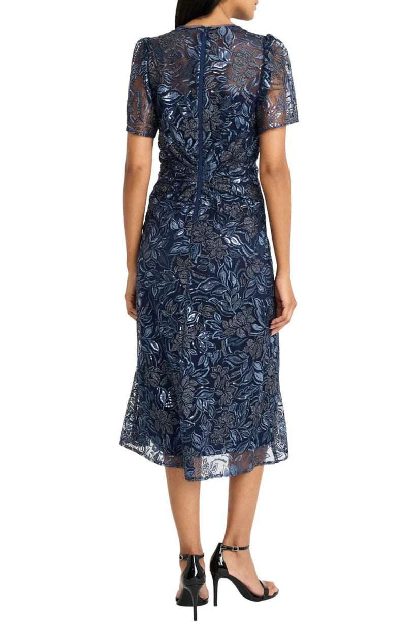 Maggy London Women's Flutter Sleeve Midi Dress with Side Gather Detail