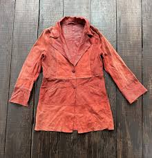 Coral Orange Genuine Suede Leather Button Front Jacket