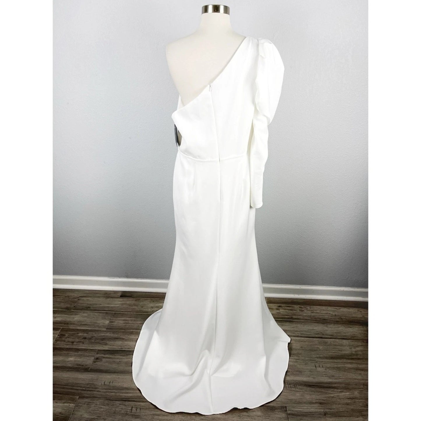 Mac Duggal One-Shoulder Puff Sleeve Trumpet Gown (Style No. 26592) in White