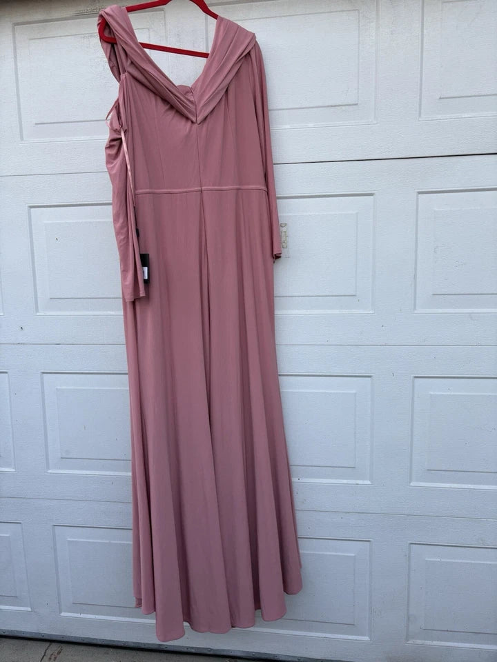 Mac Duggal One-Shoulder Drop Shoulder Long Sleeve Column Gown (Style No. 26595) in Rose Gold