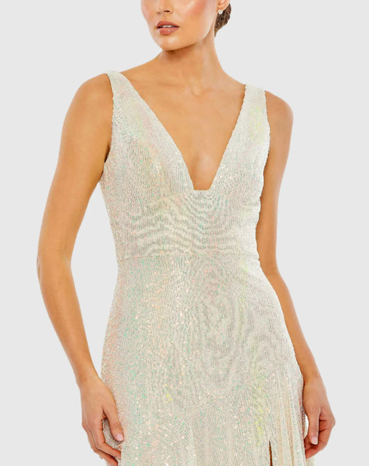 Mac Duggal Sequin Asymmetrical Ruffle Tiered Gown