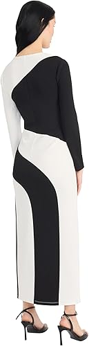 Donna Morgan womens Long Sleeve Bodycon Dress - Ankle Length Maxi With Curved Seam Wave Panel Detail - Womens Formal Scuba Crepe Formal Dress