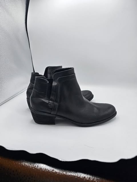 Women's Casual Black Leather Chelsea Ankle Booties | Low Stacked Heel