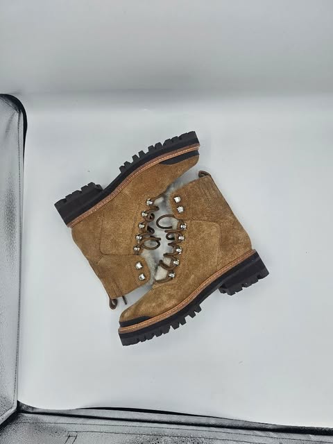 Women's Tan Suede Cozy Hiking Boots | Shearling Trim &amp; Lug Sole