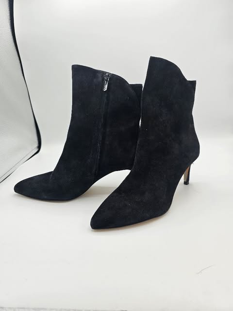 Elegant Black Suede Ankle Boot with Low Stiletto Heel & Side Zipper