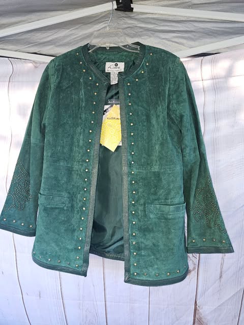 Linea by Louis Dell'Olio Green Suede Leather Studded Jacket