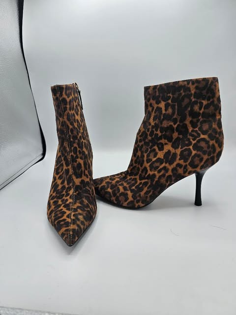 Bold Leopard Print Suede Pointed-Toe Ankle Boots with Stiletto Heel