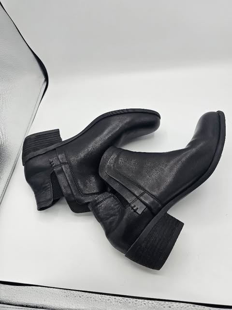 Women's Casual Black Leather Chelsea Ankle Booties | Low Stacked Heel