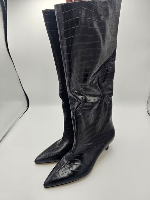 Sexy Black Croc Embossed Faux Leather Thigh-High/Over-the-Knee Pointed-Toe Boots