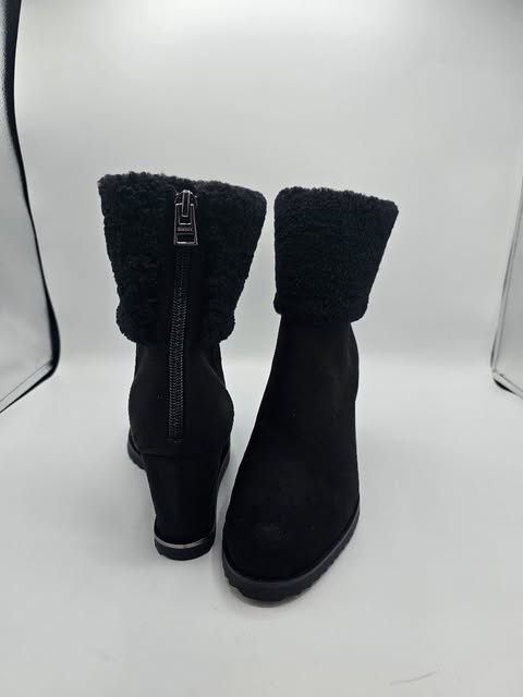 Casual Chic Black Suede Ankle Booties with Side Zipper and Low Block Heel