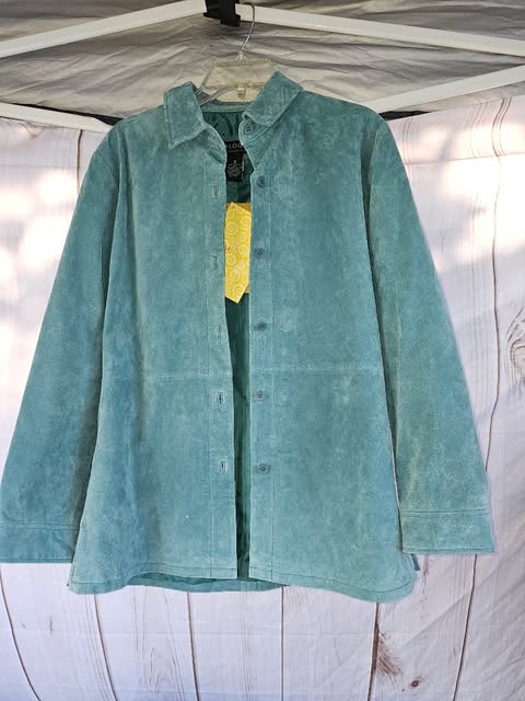 Vintage Bagatelle Teal Green Genuine Suede Leather Button-Up Shirt Jacket