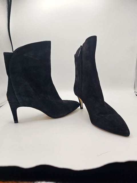Elegant Black Suede Ankle Boot with Low Stiletto Heel & Side Zipper