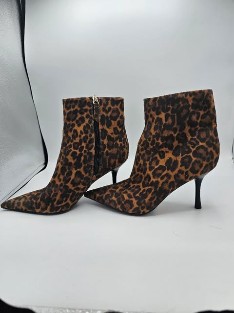 Bold Leopard Print Suede Pointed-Toe Ankle Boots with Stiletto Heel