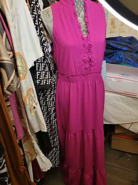 NIC+ZOE Rumba Linen Daydream Sleeveless Tiered Maxi Dress - Wild Pink