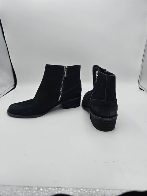 Classic Black Suede Ankle Boots with Silver Zipper Detail