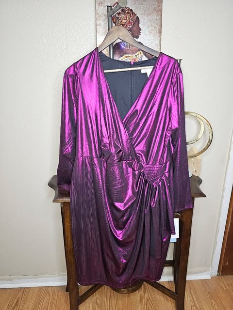 Lulus Retro Radiance Shiny Magenta Long Sleeve Tulip Mini Dress