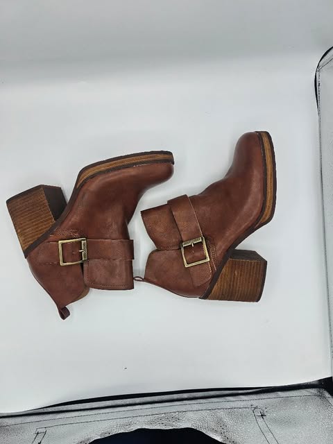 Women's Tan Leather Platform Ankle Boots | Chunky Block Heel & Buckle