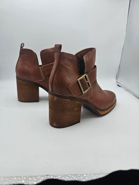 Women's Tan Leather Platform Ankle Boots | Chunky Block Heel & Buckle