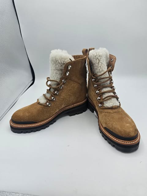 Women's Tan Suede Cozy Hiking Boots | Shearling Trim &amp; Lug Sole