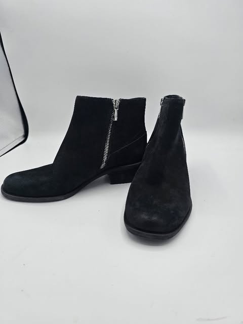 Classic Black Suede Ankle Boots with Silver Zipper Detail