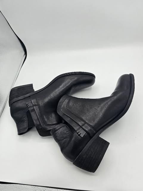 Women's Casual Black Leather Chelsea Ankle Booties | Low Stacked Heel