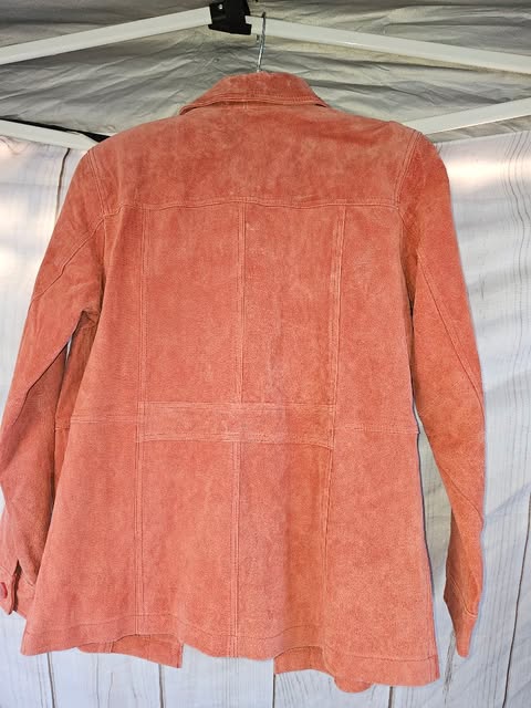 Coral Orange Genuine Suede Leather Button Front Jacket