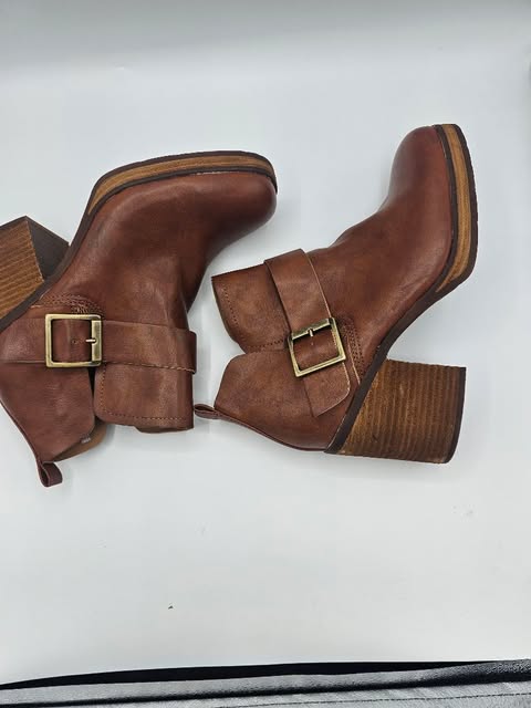 Women's Tan Leather Platform Ankle Boots | Chunky Block Heel & Buckle