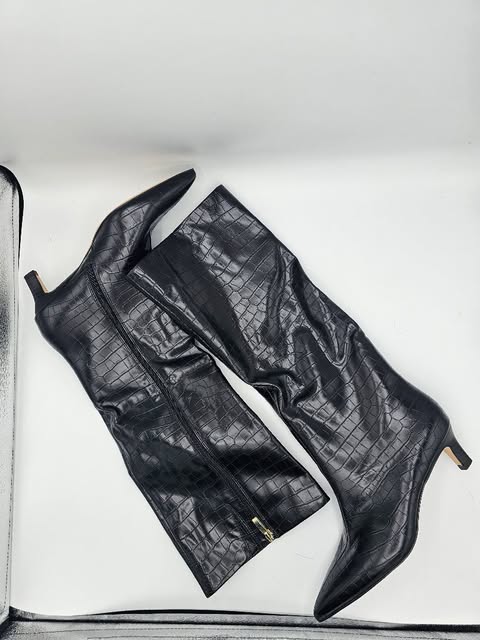 Sexy Black Croc Embossed Faux Leather Thigh-High/Over-the-Knee Pointed-Toe Boots