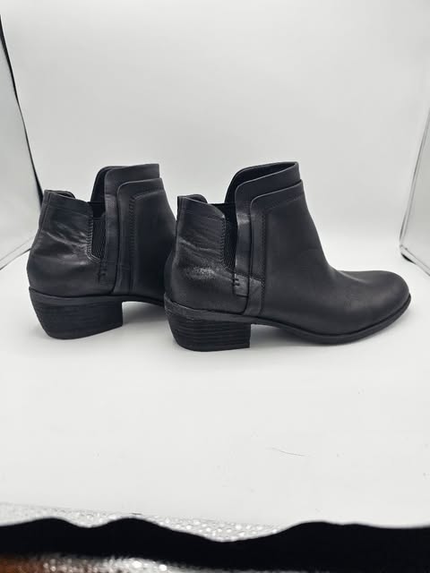 Women's Casual Black Leather Chelsea Ankle Booties | Low Stacked Heel