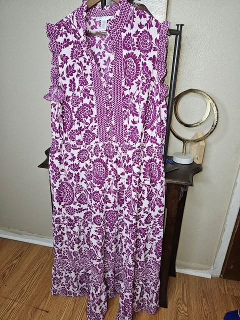 Maggy London Consuela in Pinecone Scroll Tiered Ruffle Midi Dress