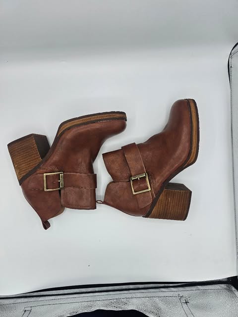 Women's Tan Leather Platform Ankle Boots | Chunky Block Heel & Buckle