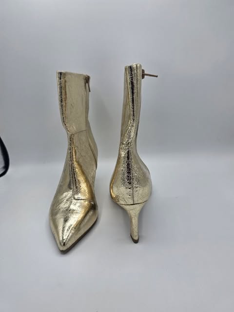 Women's Metallic Gold Cracked Leather Ankle Boots | Kitten Heel