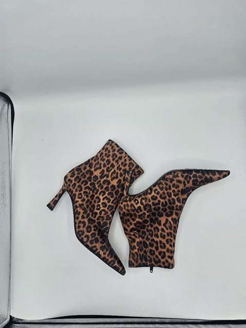 Women's Leopard Print Stiletto Ankle Boots | Pointed Toe & Suede Finish