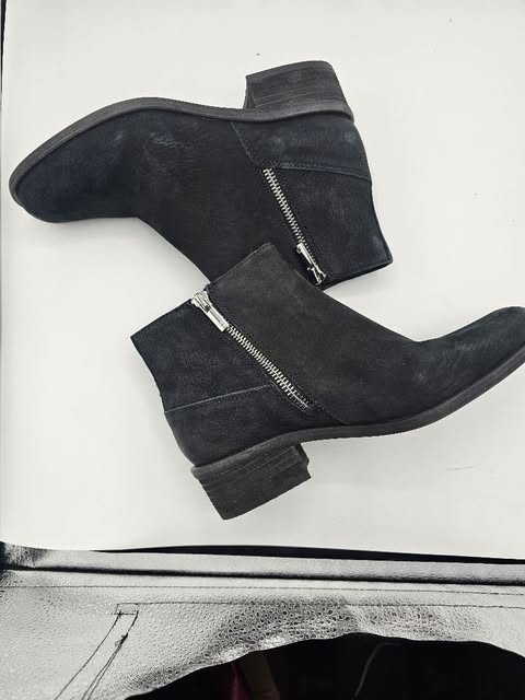 Classic Black Suede Ankle Boots with Silver Zipper Detail
