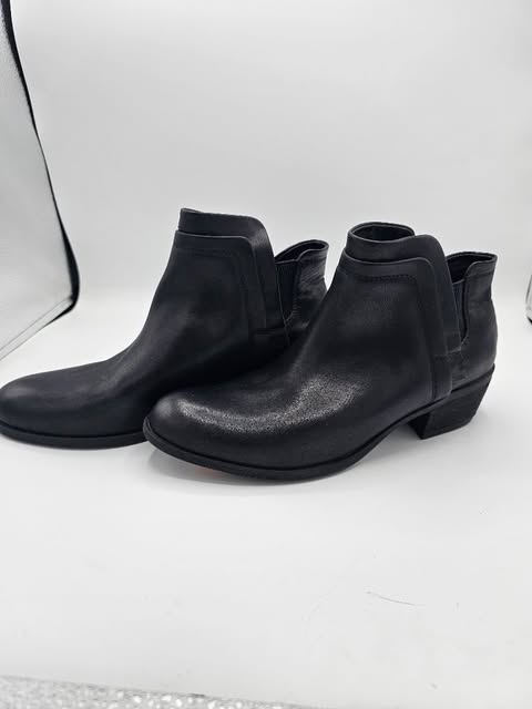 Women's Casual Black Leather Chelsea Ankle Booties | Low Stacked Heel