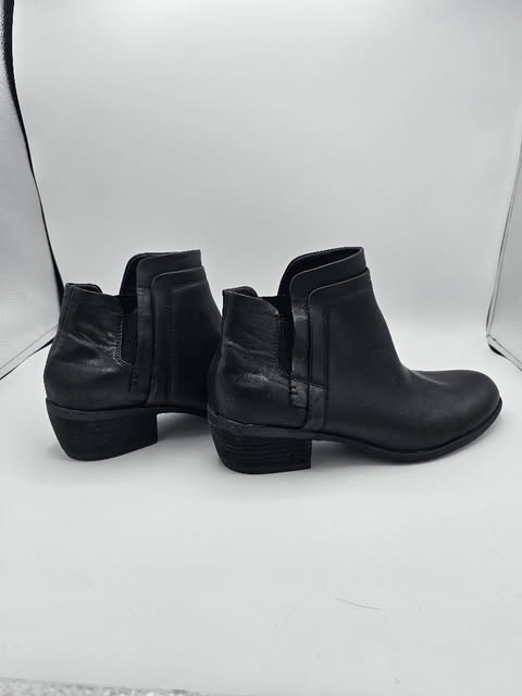 Women's Casual Black Leather Chelsea Ankle Booties | Low Stacked Heel