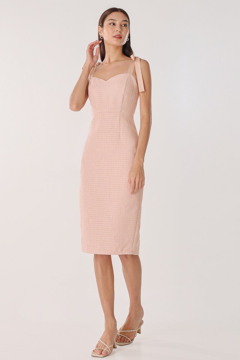 Two-Tone Midi/Sheath Dress in Cream and Pink.