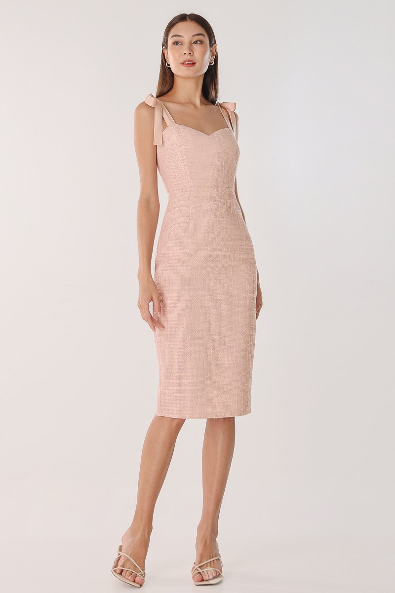 Two-Tone Midi/Sheath Dress in Cream and Pink.