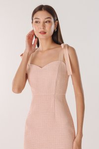 Two-Tone Midi/Sheath Dress in Cream and Pink.