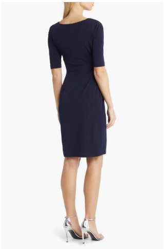 Navy Blue Twist Waist Short Sleeve Midi Dress