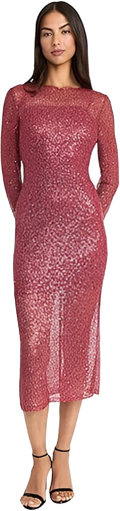 Donna Morgan Sequin Long Sleeve Midi Dress in Savvy Red