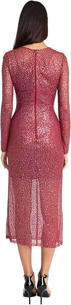 Donna Morgan Sequin Long Sleeve Midi Dress in Savvy Red